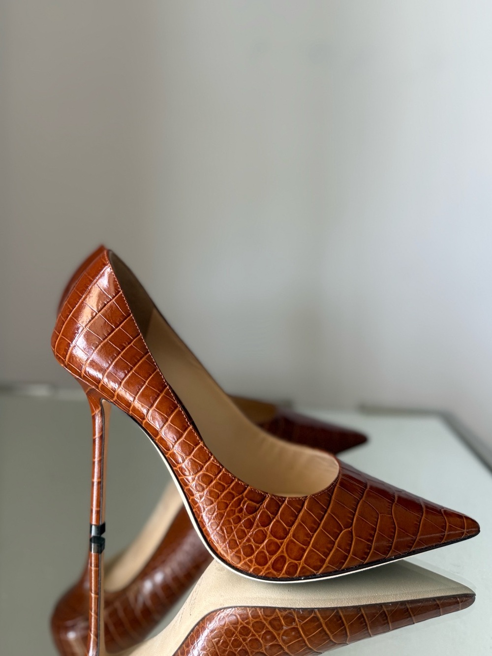 Like new Jimmy Choo Brown Love Crocodile Embossed Heeled Pumps $895 37